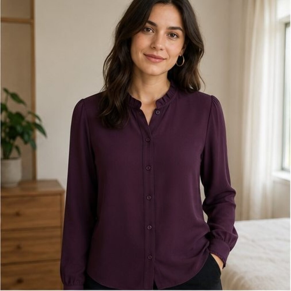 Plum Ruffle Collar Blouse - Picture 2 of 6